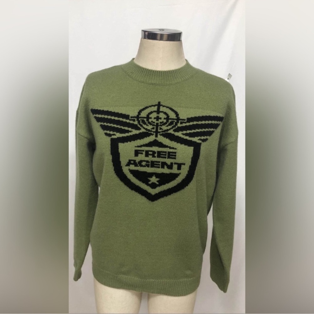 Free Agent Olive Military Sweater Green Long Sleeve Top Medium NEW WITH TAG - Picture 1 of 7